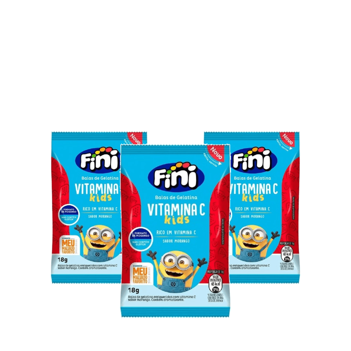 Kit 3 Unidades Bala de Gelatina Fini Vitamina C Kids Sabor Morango 18g - Imagem 1