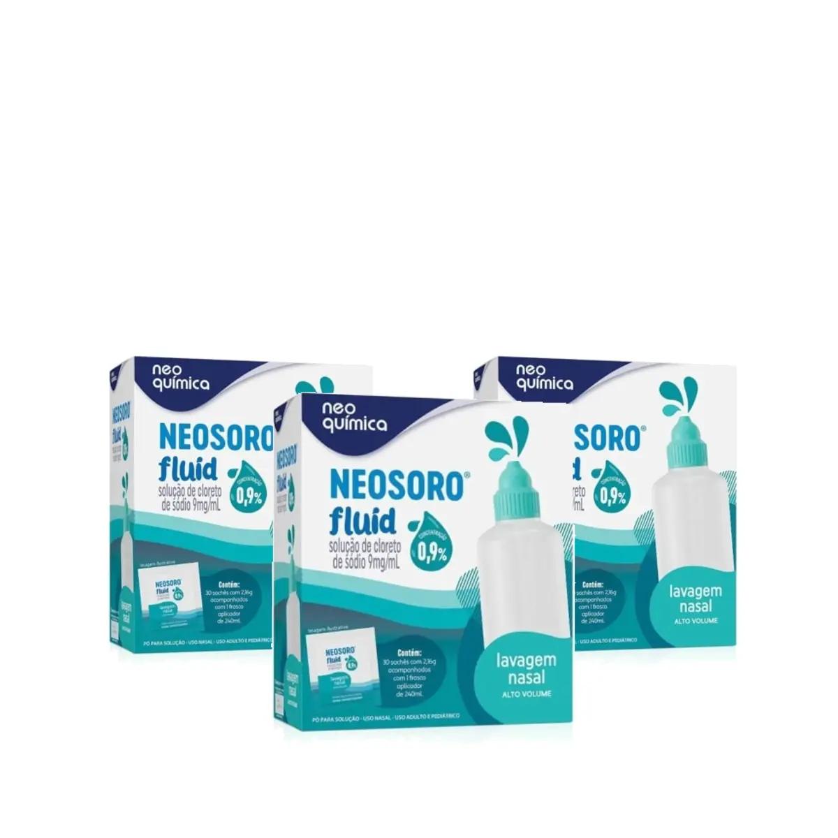3 Unidades de Neosoro Fluid Alto Volume 0,9% Frasco + 30 Sachês - Imagem 1
