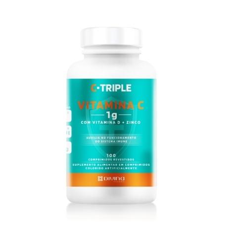 C-Triple Vitamina C + Zinco + Vitamina D 1g + 10mg + 400UI 100 Comprimidos Revestidos - Imagem 1