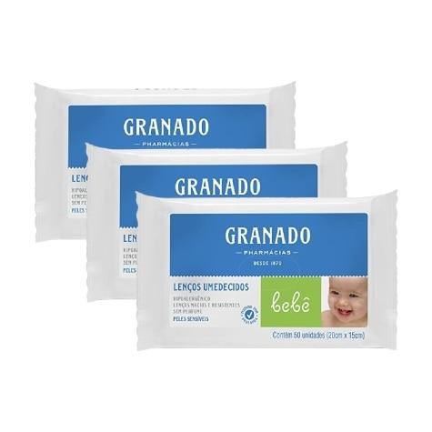 Kit 3 Unidades Lenços Umedecidos Granado Bebê Peles Sensíveis 50 Unidades - Imagem 1