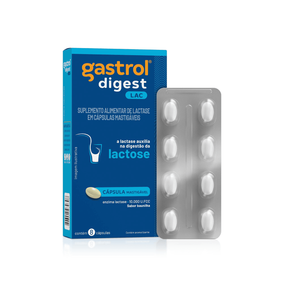 Gastrol Digest Lac 10.000UI Sabor Baunilha 8 Cápsulas Mastigáveis - Imagem 1