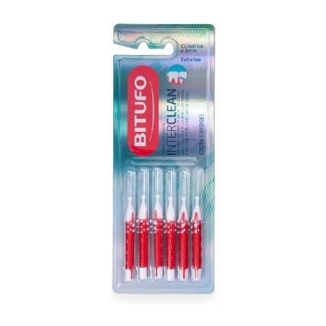 Escova Interdental Bitufo Interclean Cilíndrica Extrafina 3mm 6 Unidades - Imagem 1