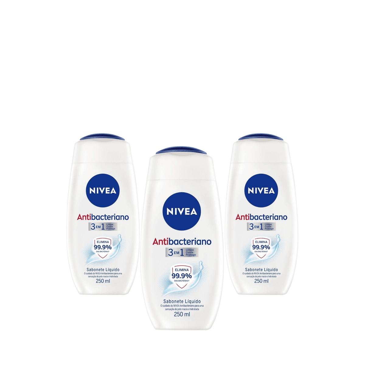 Kit 3 Unidades Sabonete Líquido Nivea Antibacteriano 3 em 1 com 250ml - Imagem 1
