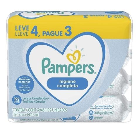 Kit Lenços Umedecidos Pampers Higiene Completa Leve 4 Pague 3 192 Unidades - Imagem 1