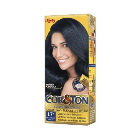 Tintura Cor&ton Niely Coloração Creme 1.7+ Preto Azulado Especial 135g - Imagem 1