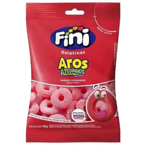 Bala de Gelatina Fini Ácido Aros Sabor Morango 90g - Imagem 1