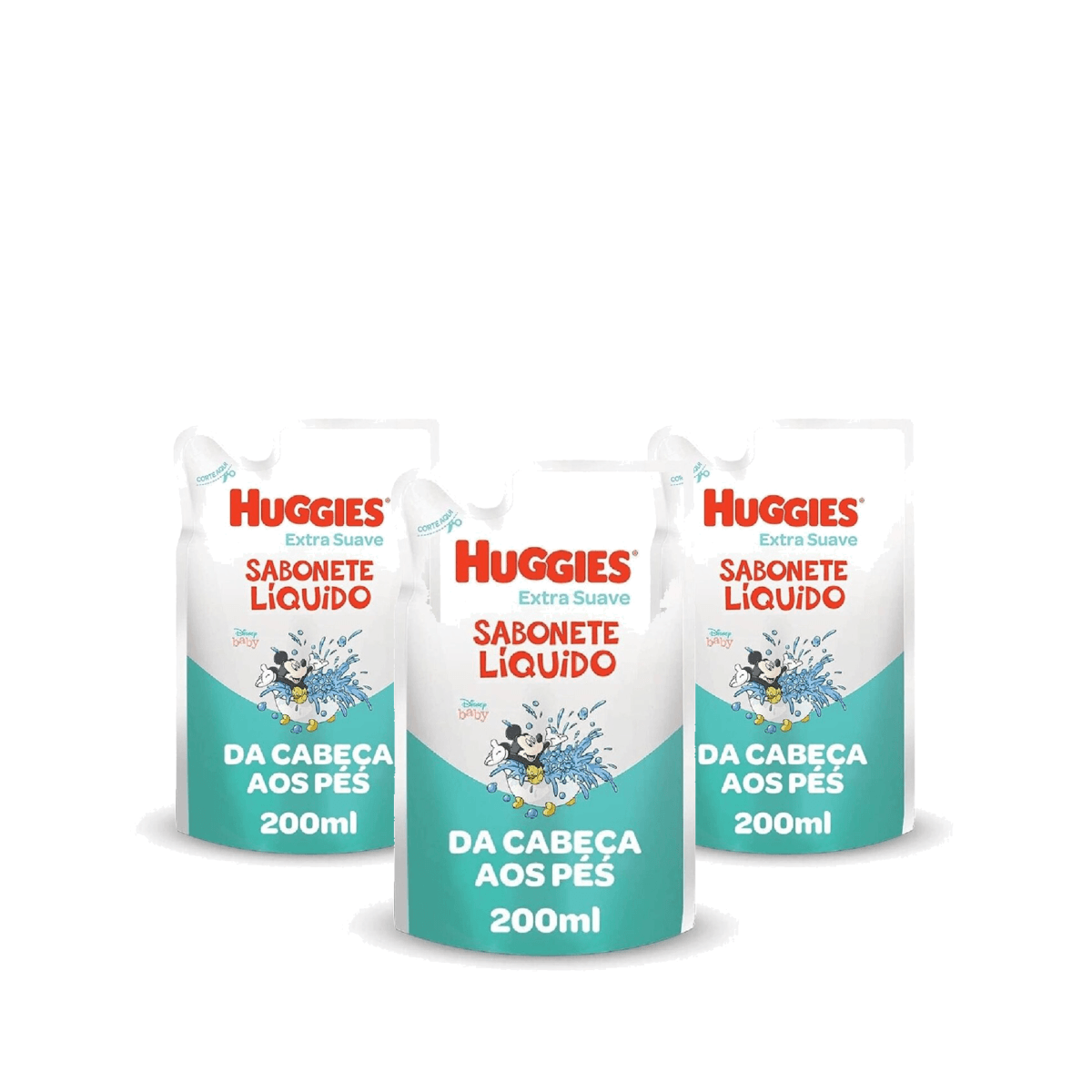 Kit 3 Unidades Sabonete Líquido Huggies Extra Suave da Cabeça aos Pés Refil 200ml - Imagem 1