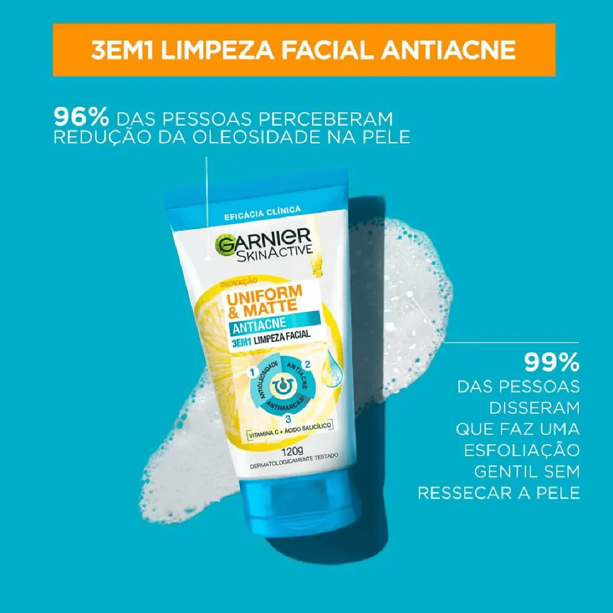 Esfoliante Garnier Uniform & Matte Antiacne 3 em 1 Limpeza Facial 120g - Imagem 2