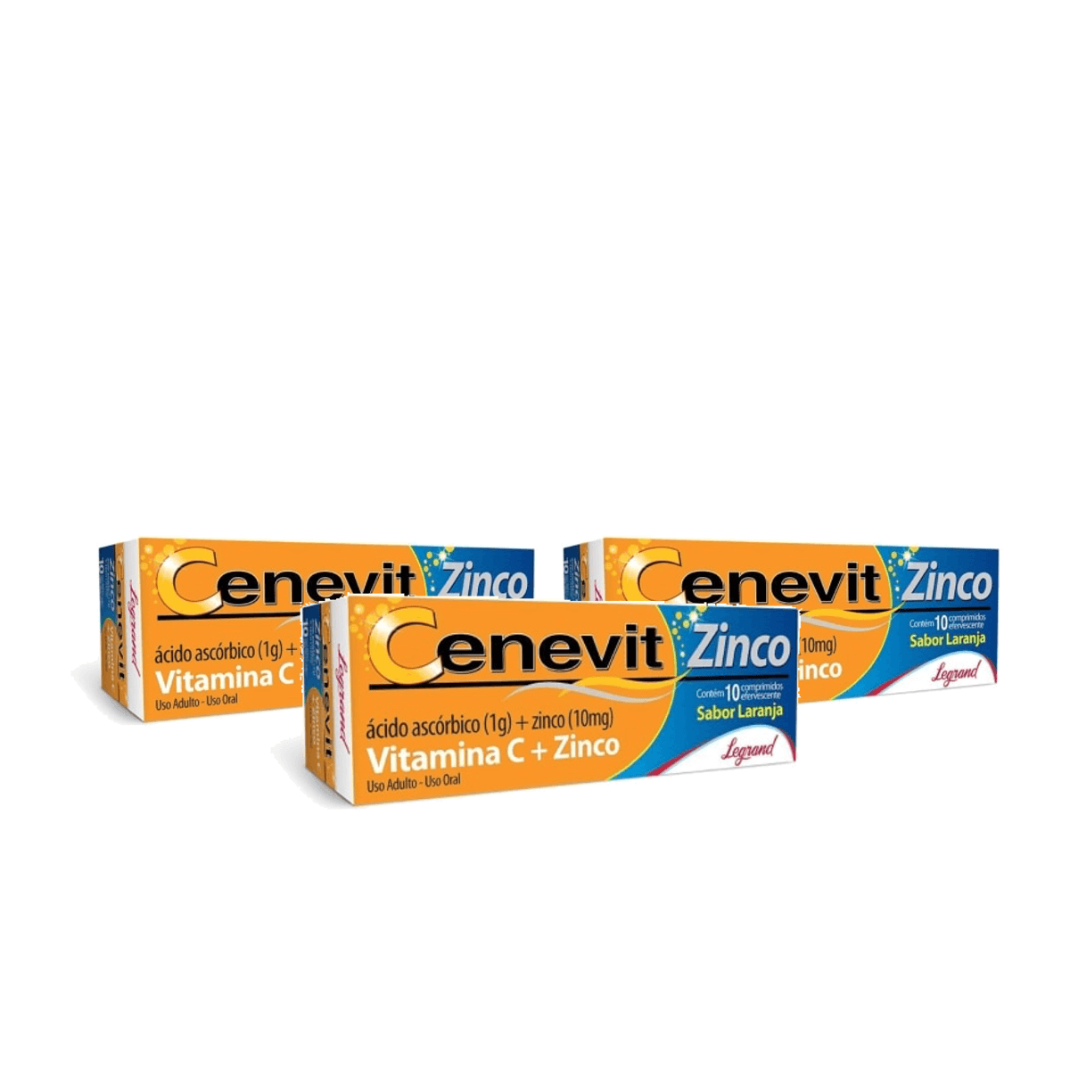 Kit 3 Unidades Cenevit Zinco 1g +10mg 10 Comprimidos Efervescentes - Imagem 1