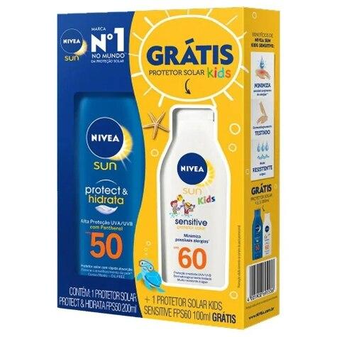 Kit Protetor Solar Corporal Nivea Sun Protect & Hidrata FPS50 200ml Grátis Kids Sensitive FPS60 100ml - Imagem 1