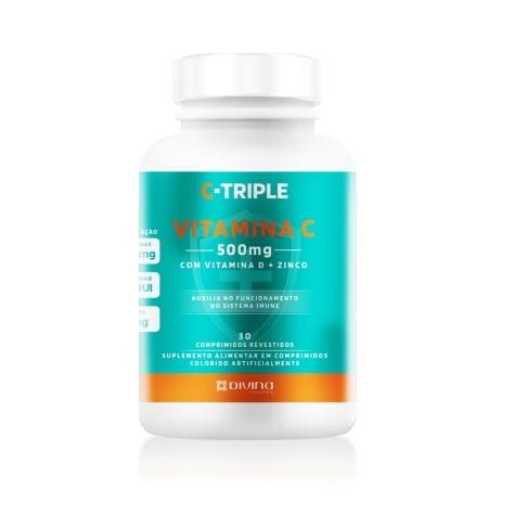 C-Triple Vitamina C + Zinco + Vitamina D 500mg + 5mg + 200UI 30 Comprimidos Revestidos - Imagem 1