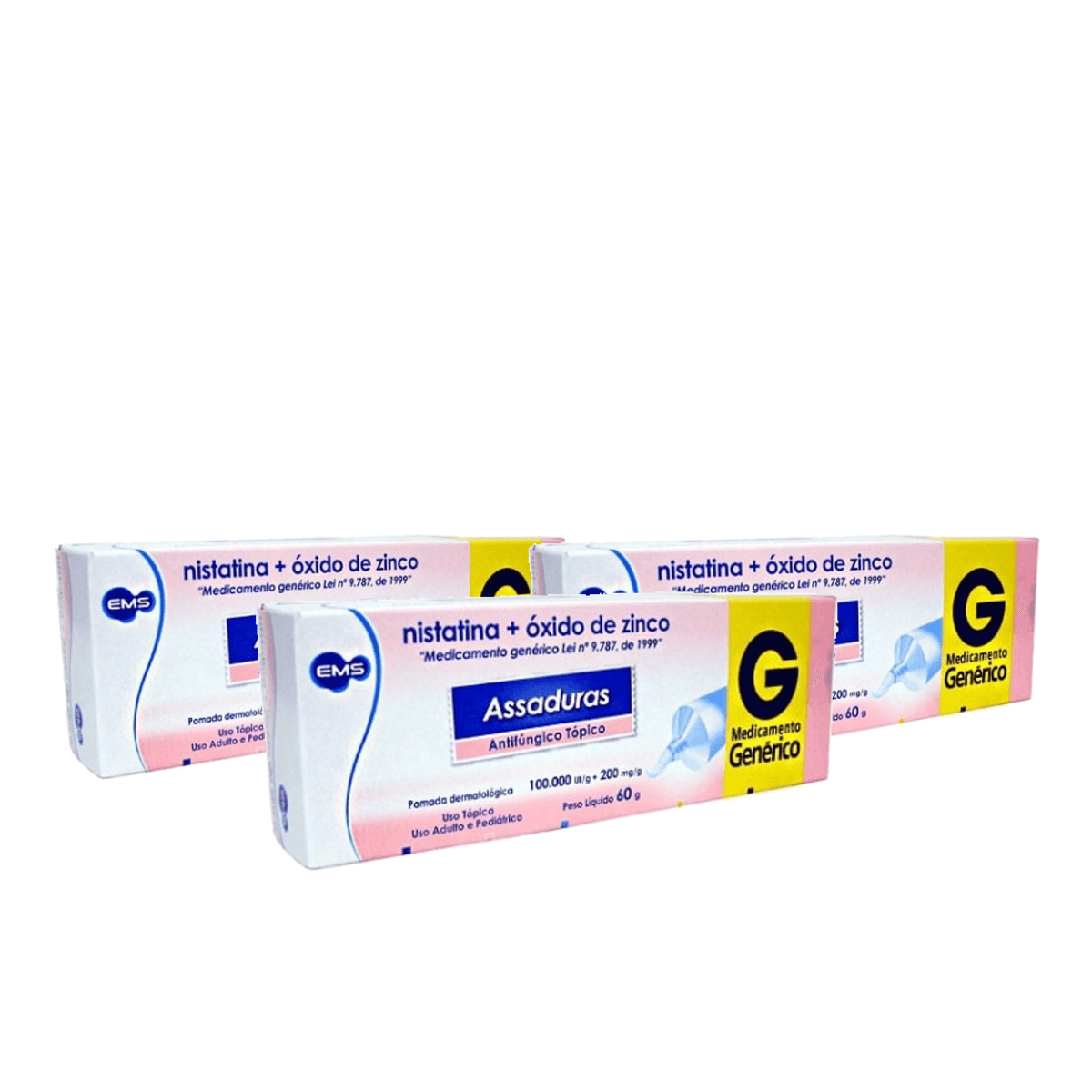 3 Unidades de Nistatina + Óxido de Zinco Pomada 100.000UI + 200mg 60g EMS Genérico - Imagem 1