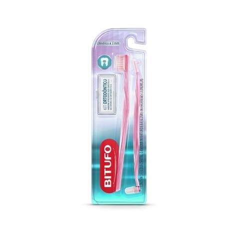 Kit Escovas Ortodônticas Cilíndrico Bitufo + 6 Refis Interdentais - Imagem 1