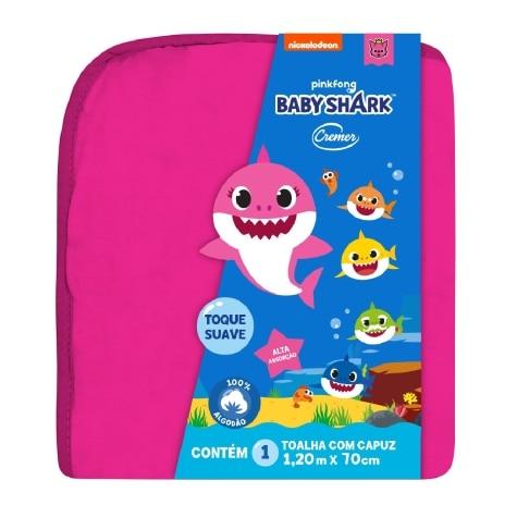Toalha de Banho Cremer com Capuz Baby Shark Rosa 1 Unidade - Imagem 1