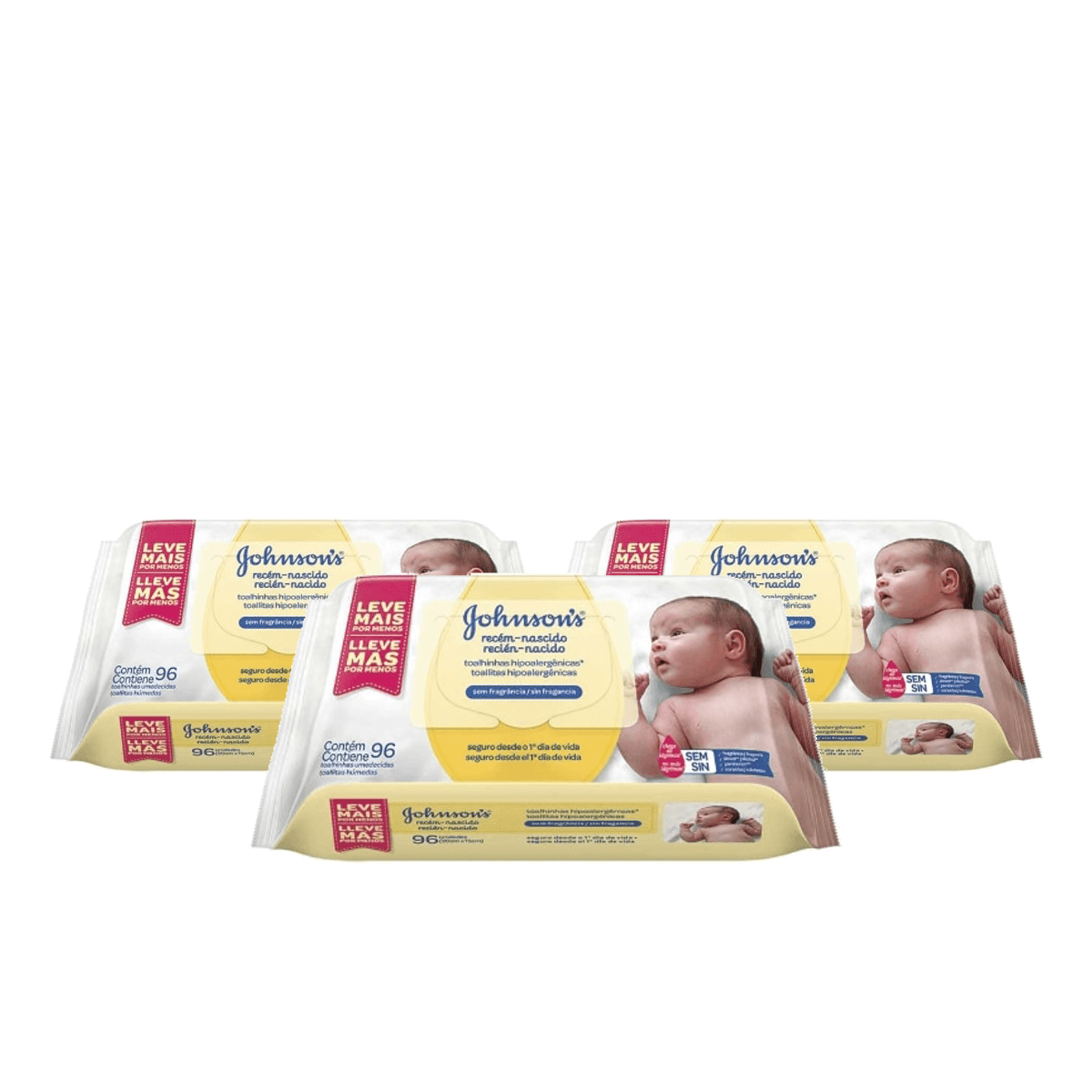 Kit 3 Unidades Lenços Umedecidos Johnson's Baby Recém Nascido 96 Unidades - Imagem 1