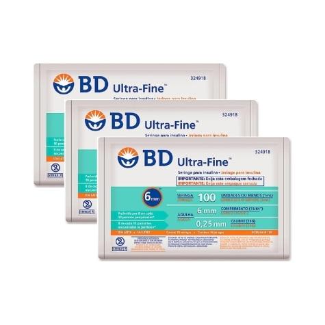 Kit 3 Unidades Seringa de Insulina BD Ultra-Fine 6mm 100UI 10 Unidades - Imagem 1