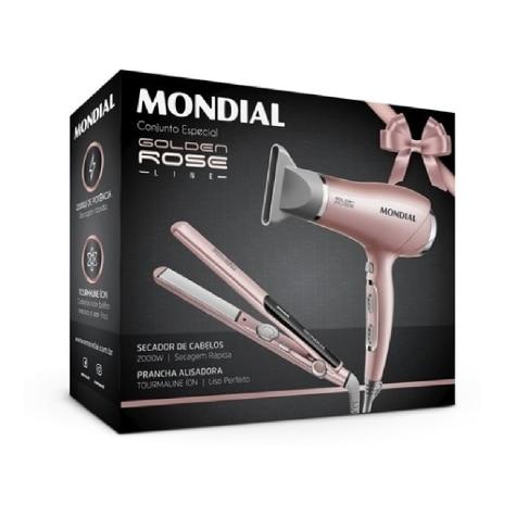 Conjunto Especial Secador + Prancha Mondial Golden Rose Line KT-83 127V - Imagem 1
