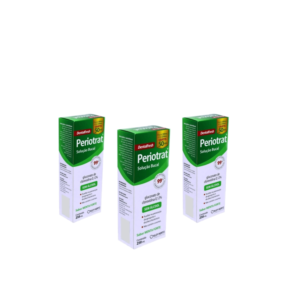 Kit 3 Unidades Enxaguante Bucal Periotrat Dental Fresh Sabor Menta Forte sem Álcool 250ml - Imagem 1