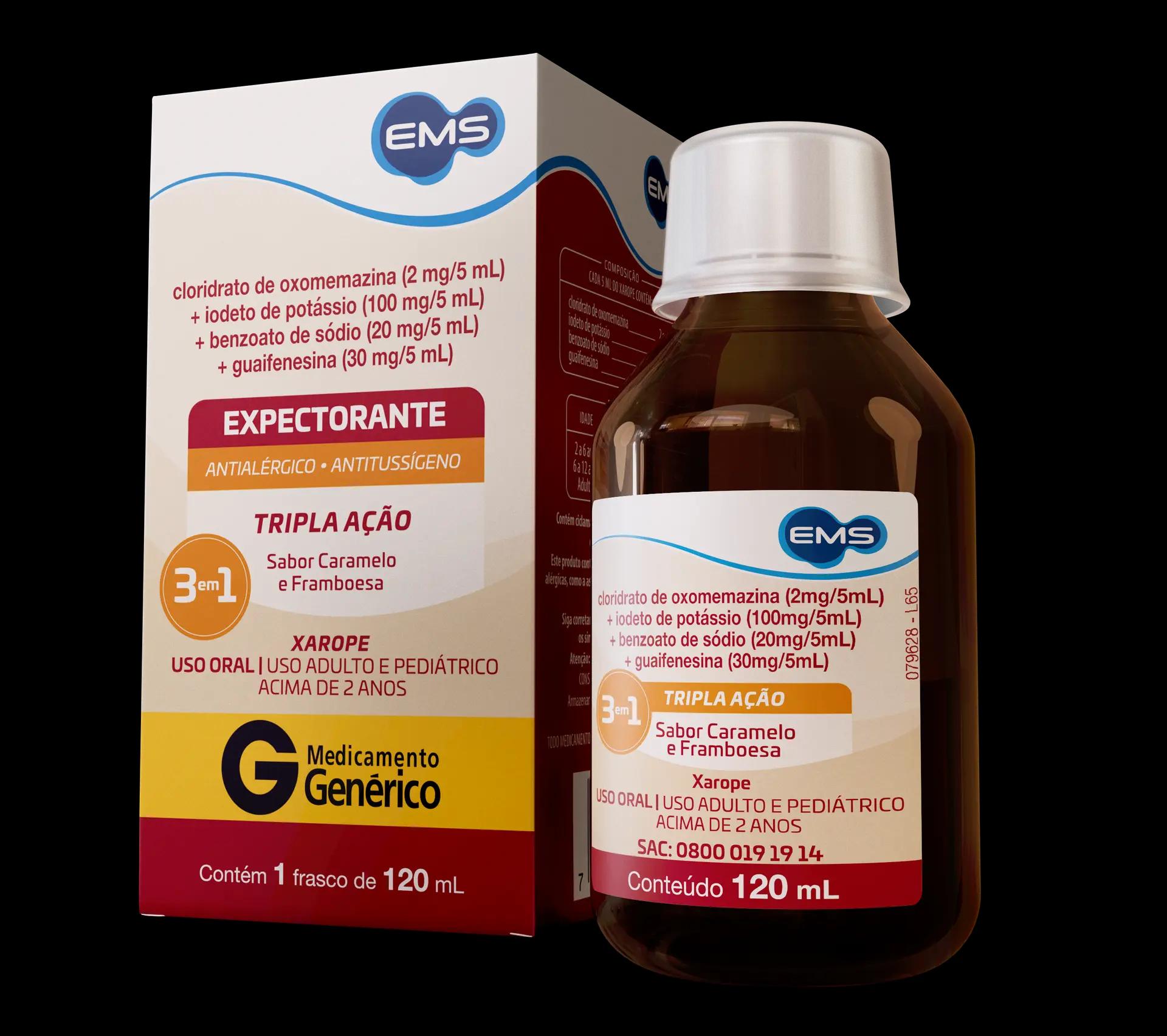 Cloridrato de Oxomemazina + Iodeto de Potássio + Benzoato de Sódio + Guaifenesina 120ml EMS Genérico - Imagem 1