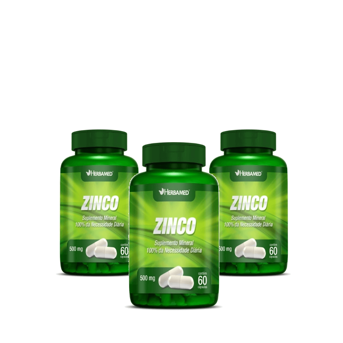 Kit 3 Unidades Zinco 500mg Herbamed 60 Cápsulas - Imagem 1