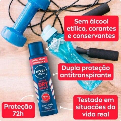 Desodorante Aerossol Nivea Men Dry Impact Embalagem Econômica 72h 200ml - Imagem 2
