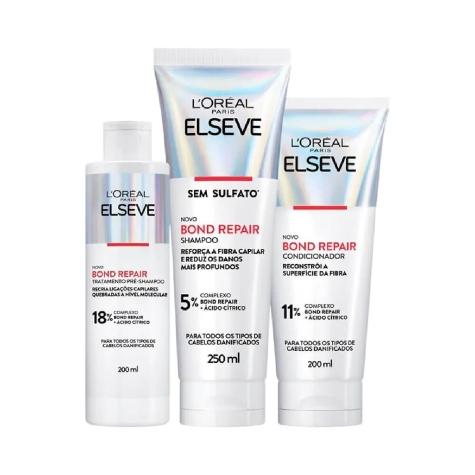 Kit Elseve Bond Repair Pré Shampoo 200ml + Shampoo 250ml + Condicionador 200ml - Imagem 1