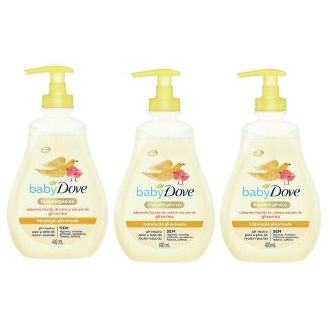 Kit 3 Unidades Sabonete Líquido Baby Dove da Cabeça aos Pés Hidratação Glicerinada 400ml - Imagem 2