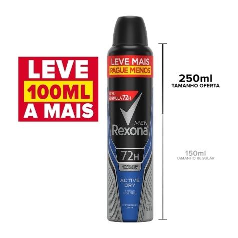 Desodorante Aerossol Rexona Men Active Dry Leve mais Pague menos 72h 250ml - Imagem 2