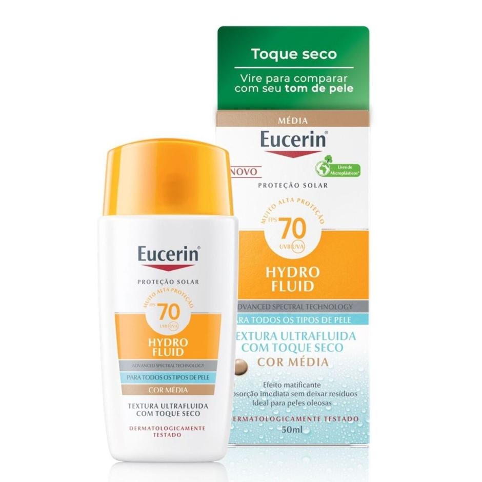 Protetor Solar Facial Eucerin Sun Hydro Fluid Cor Média FPS70 50ml