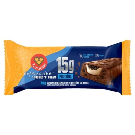Barra de Proteína Cappuccino Cookies 'n' Cream 3 Corações Pacote 50g - Imagem 1