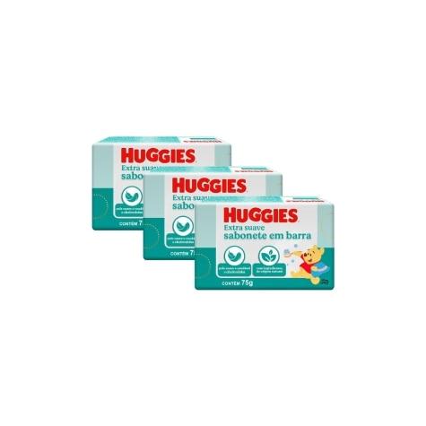 Kit 3 Unidades Sabonete em Barra Huggies Extra Suave 75g - Imagem 1