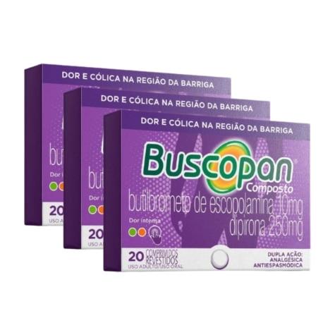 Kit 3 Unidades Buscopan Composto 10mg + 250mg 20 Comprimidos Revestidos - Imagem 1