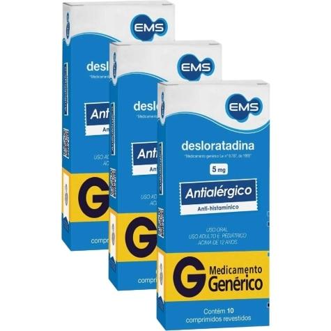 Kit 3 Unidades Desloratadina 5mg 10 Comprimidos Revestidos EMS Genérico - Imagem 1