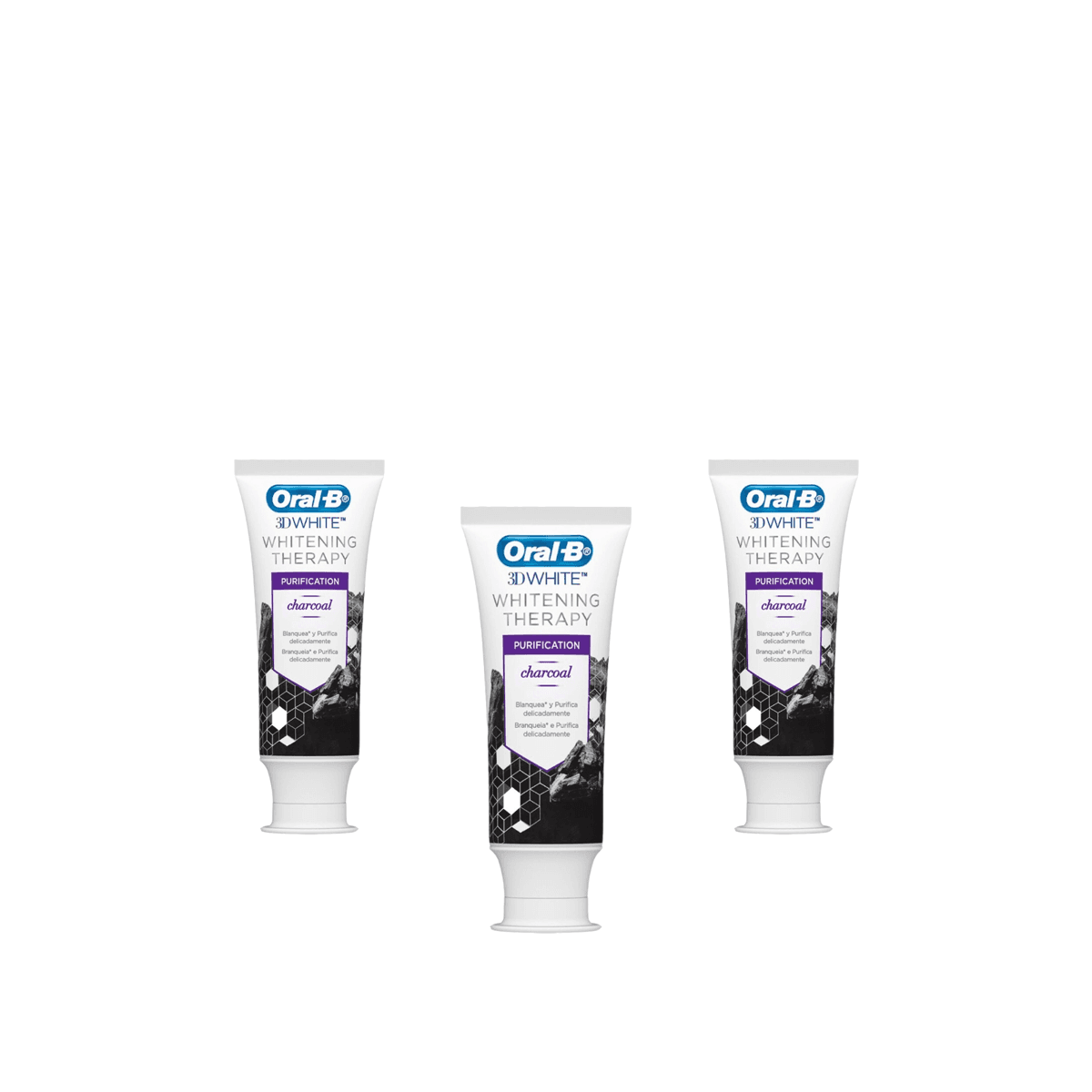Kit 3 Unidades Creme Dental Oral-B 3D White Therapy Purification Charcoal 102g - Imagem 1