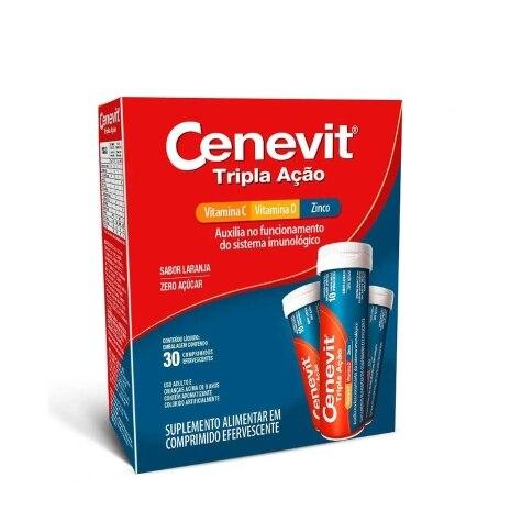 Cenevit Tripla Ação Sabor Laranja 30 Comprimidos Efervescentes - Imagem 1