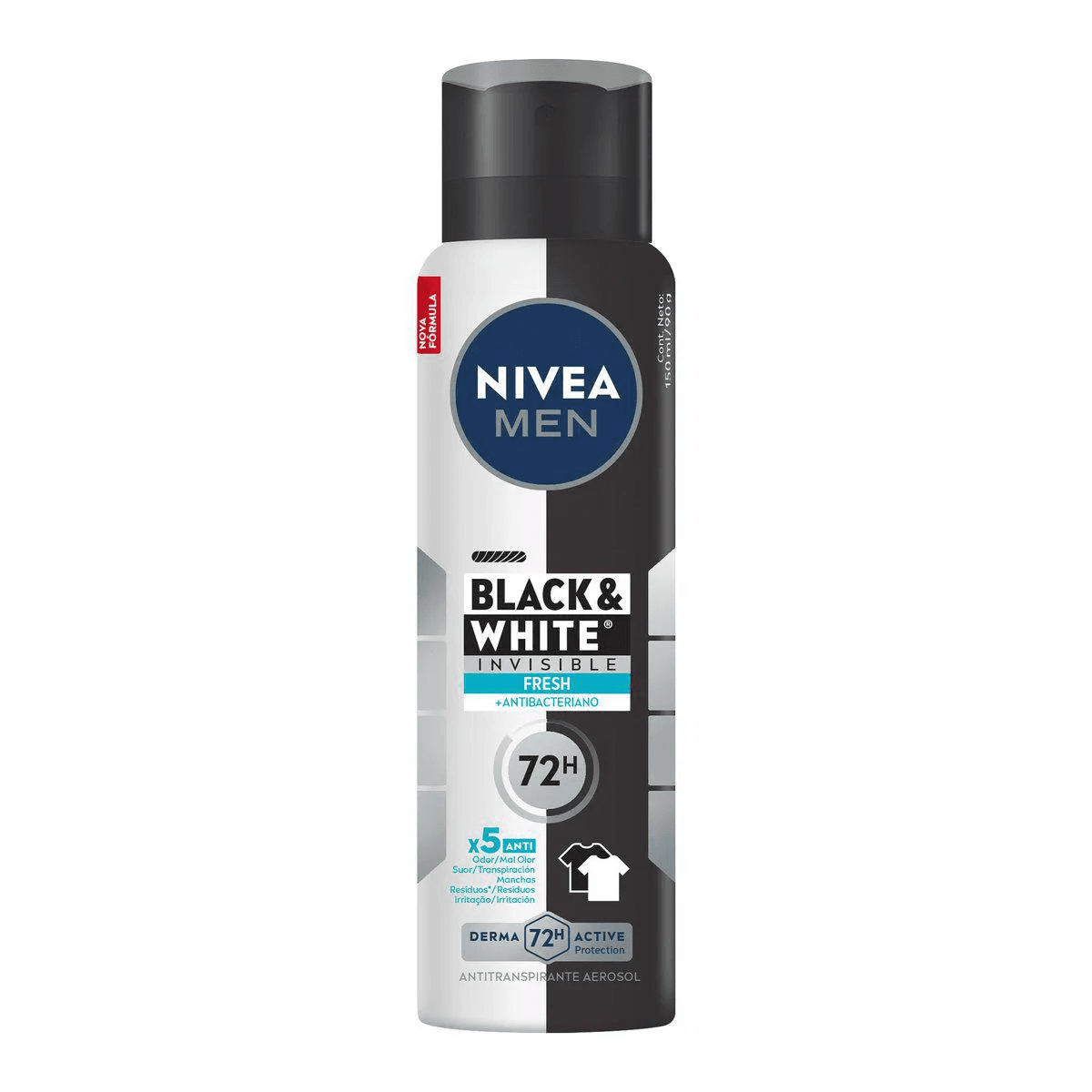 Desodorante Aerossol Nivea Men Black & White Fresh 72h 150ml - Imagem 1