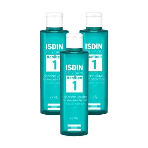Kit 3 Unidades Sabonete Líquido Facial Isdin Oily Skin Acniben 1 208g - Imagem 1