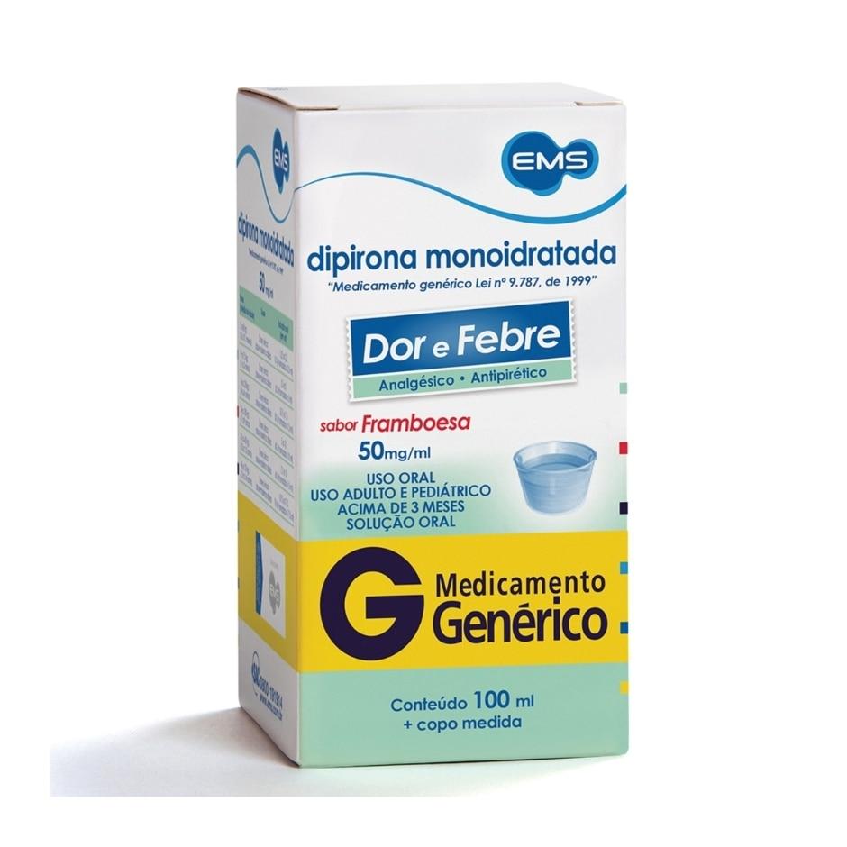 Dipirona Monoidratada 50mg Solução Oral Sabor Framboesa 100ml EMS Genérico