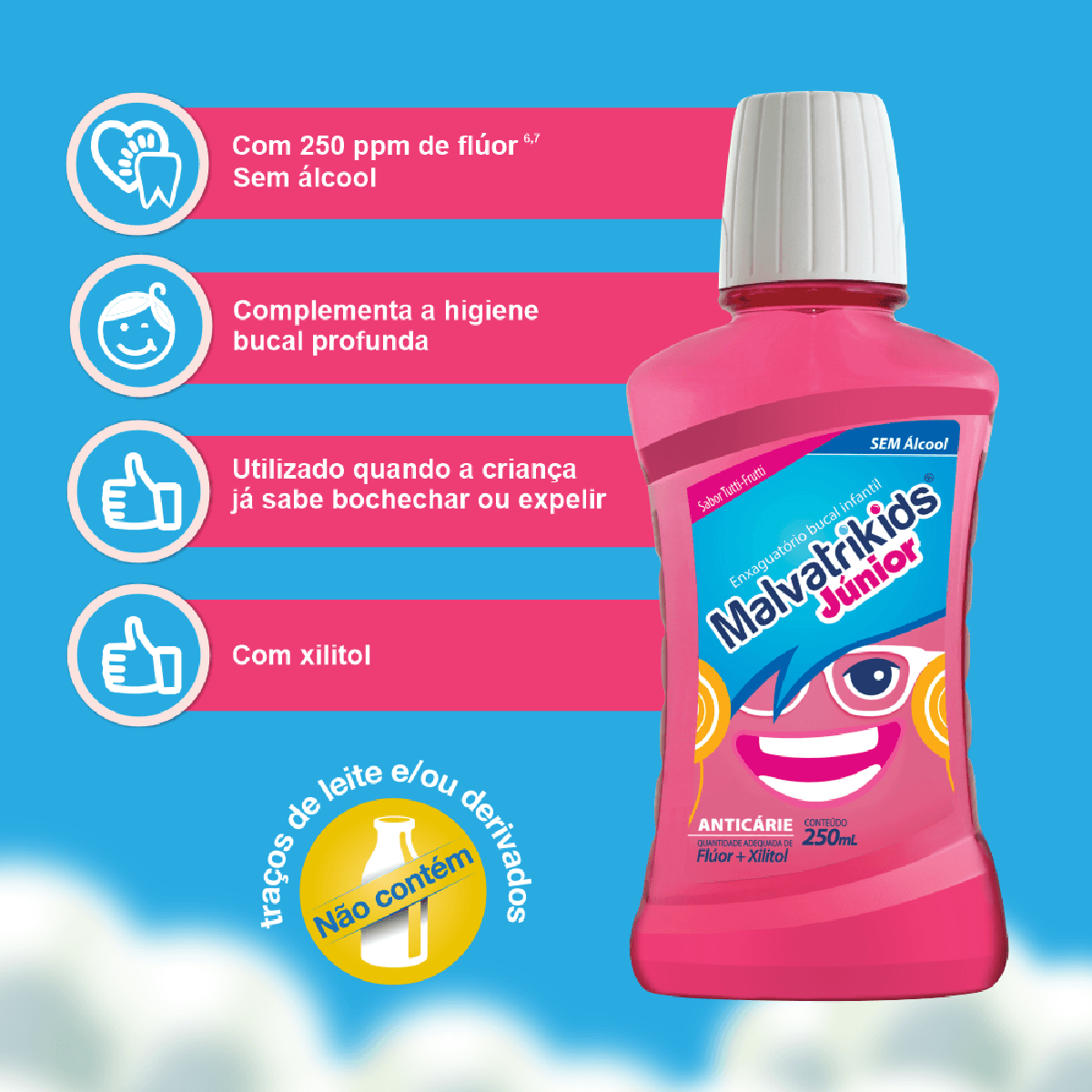 Enxaguante Bucal Malvatrikids Júnior +6 Sabor Tutti-Frutti 250ml - Imagem 2