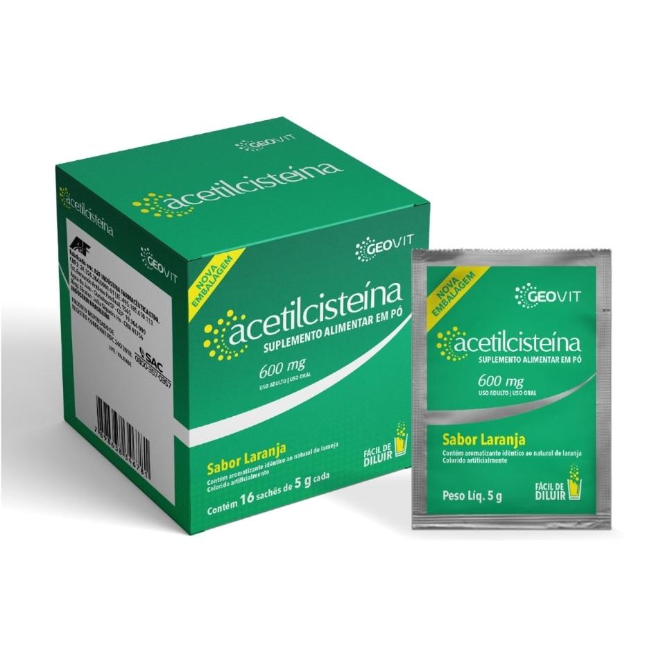 Acetilcisteína 600mg Geovit Sabor Laranja 16 Sachês