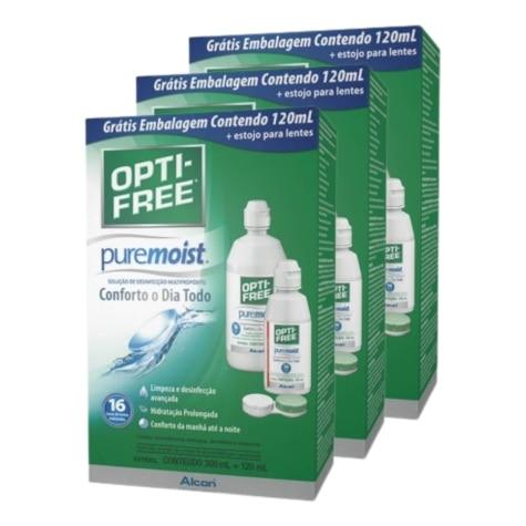 Kit 3 Unidades Opti-Free Puremoist Solução para Lentes 300ml Grátis 120ml + Estojo - Imagem 1