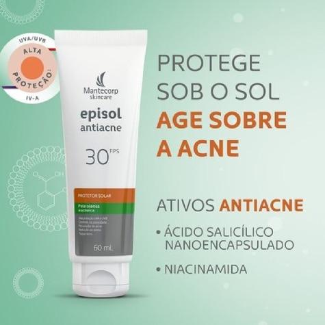 Protetor Solar Facial Episol Antiacne FPS30 Pele Oleosa e Acneica 60ml - Imagem 4