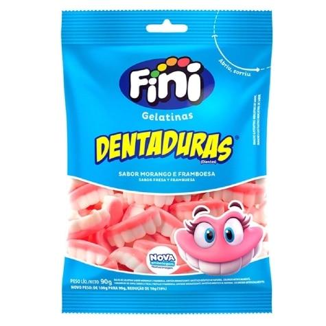 Bala de Gelatina Fini Dentaduras Sabor Morango e Framboesa 90g - Imagem 1