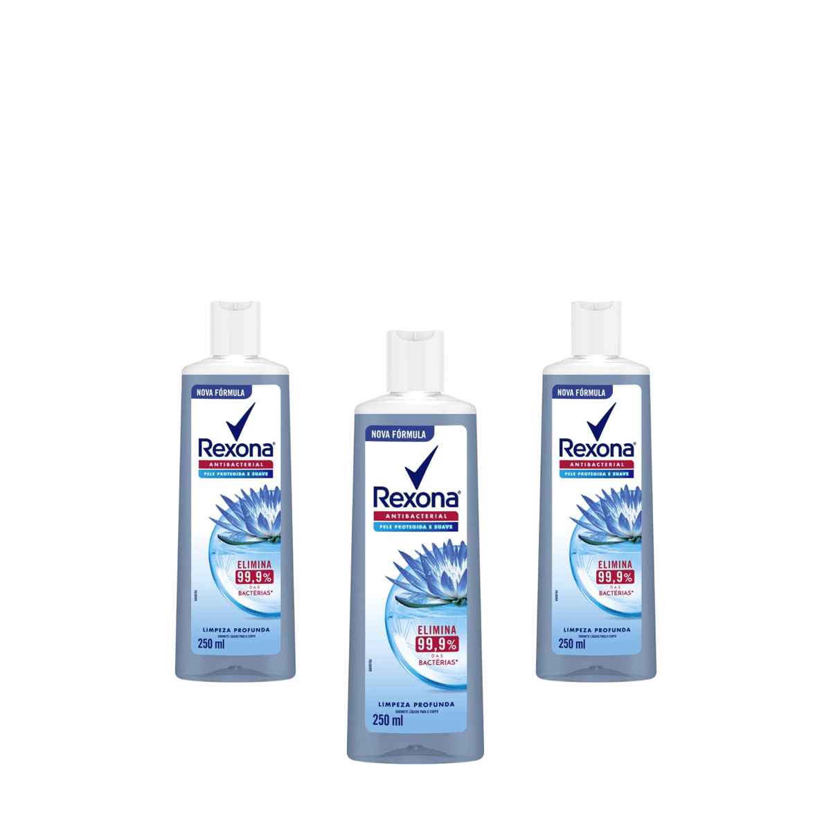 Kit 3 Unidades Sabonete Líquido Rexona Antibacterial Limpeza Profunda 250ml - Imagem 1