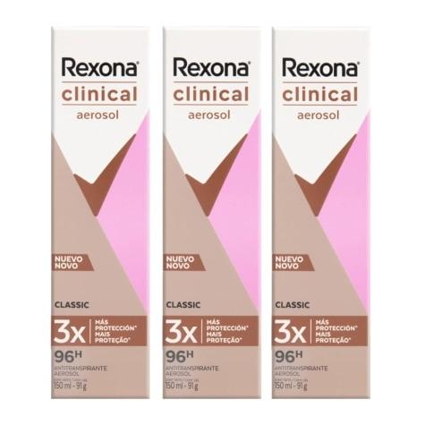 Kit 3 Unidades Desodorante Aerosol Rexona Clinical Classic 150ml - Imagem 1