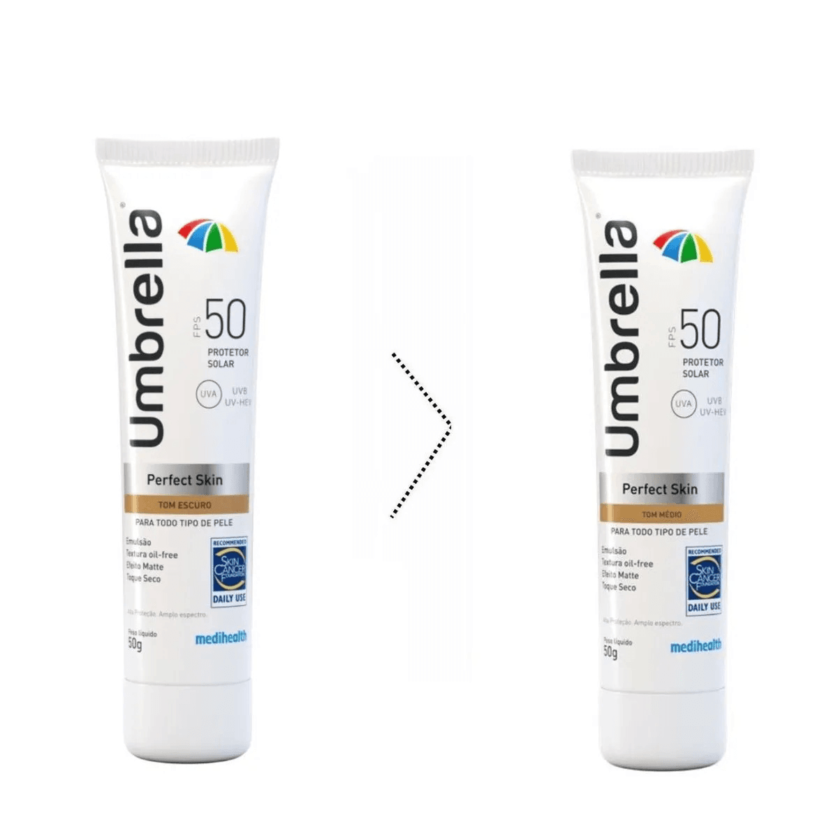 Protetor Solar Facial Umbrella Perfect Skin Emulsão FPS50 Tom Médio 50g - Imagem 2