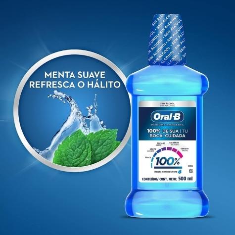 Enxaguante Bucal Oral-B 100% de Sua Boca Cuidada Menta Suave Sem Álcool 500ml - Imagem 3