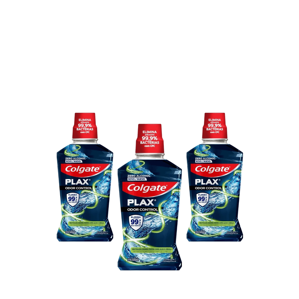 Kit 3 Unidades Enxaguante Bucal Colgate Plax Odor Control Sem Álcool 500ml - Imagem 1