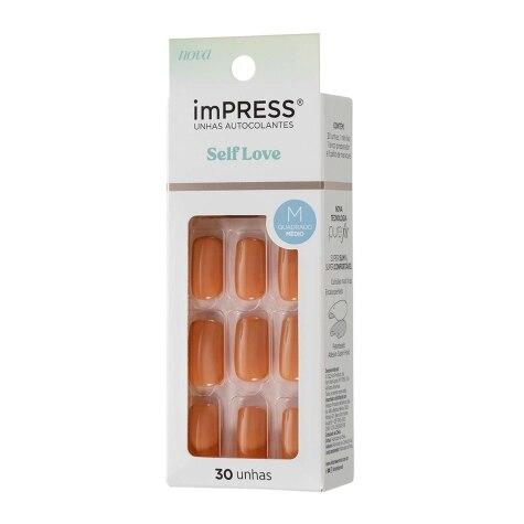 Unhas Postiças Autocolantes Impress Self Love Cor Hashtag Média Quadrado 30 Unidades - Imagem 2