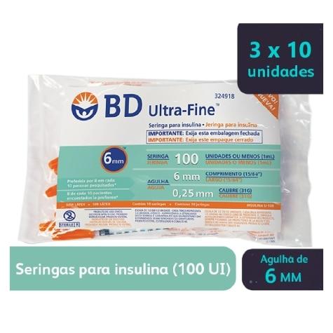 Kit 3 Unidades Seringa de Insulina BD Ultra-Fine 6mm 100UI 10 Unidades - Imagem 2